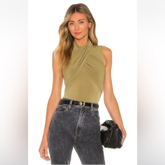 Lovers and Friends Kelly High Neck Crossover Thong Bodysuit Olive Green XS NWT - Picture 1 of 9